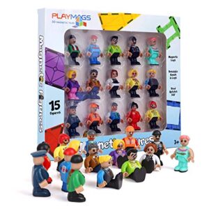 playmags magnetic figures-community figures set of 15 pieces – play people perfect for magnetic tiles – stem learning toys children – magnetic tiles expansion pack