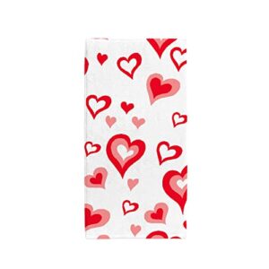 my little nest hand towels for bathroom pattern of red hearts absorbent small bath towel soft kitchen towels fingertip towel for guest and bar 30 x 15 inch