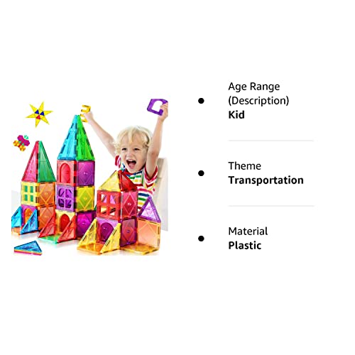 Toys for 3 4 5 6 7 8+Year Old Boys Girls Colorful Magnetic Tiles for Kids Ages 4-8 Upgrade STEM Educational Creativity Stacking Magnetic Building Blocks Set for Toddlers Child Ages 3-5 Birthday Gifts