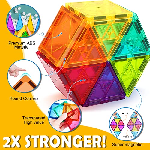 Toys for 3 4 5 6 7 8+Year Old Boys Girls Colorful Magnetic Tiles for Kids Ages 4-8 Upgrade STEM Educational Creativity Stacking Magnetic Building Blocks Set for Toddlers Child Ages 3-5 Birthday Gifts