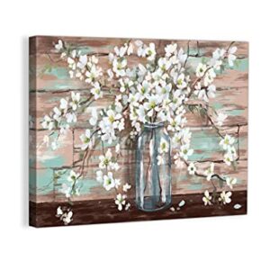 Bathroom Canvas Wall Art Flowers Theme Modern Farmhouse Painting Pictures for Bedroom Watercolor Wall Decor Framed Artwork for Office Kitchen Rustic Brown Wall Art Home Wall Decoration Size 12x16