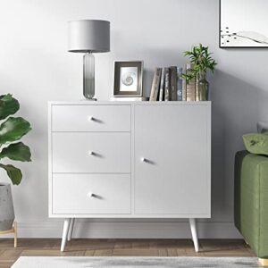 Cozy Castle Wood Sideboard Cabinet, Accent Buffet Storage Cabinet with 3 Drawers, Free Standing Cabinet for Living Room Bedroom, Cupboard Console Table for Home Kitchen Dining Room, 32 Inch, White