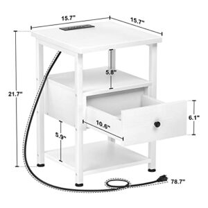 Ecoprsio Nightstand Set of 2 with Charging Station, End Table Bedside Table with USB Ports, Modern Nightstands with Drawers Storage Shelf, Wood Night Stands for Bedroom, Living Room, Sofa Couch, White