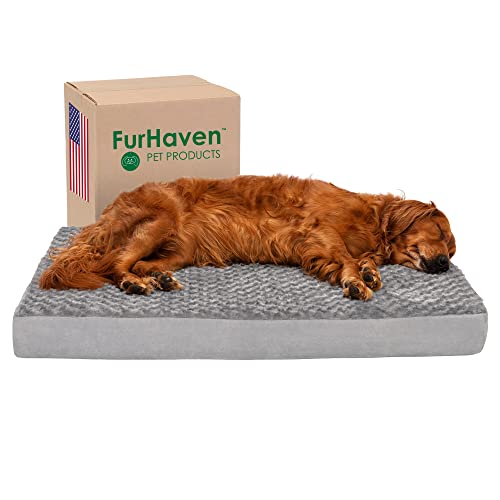 Furhaven XL Orthopedic Dog Bed Ultra Plush Faux Fur & Suede Mattress w/ Removable Washable Cover - Gray, Jumbo (X-Large)