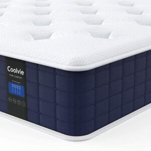 queen mattress, coolvie 10 inch hybrid mattress queen size, individual pocket springs with memory foam, bed in in a box, cooler sleep with pressure relief and support