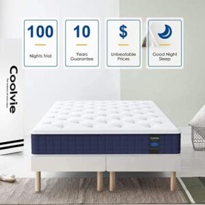 Queen Mattress, Coolvie 10 Inch Hybrid Mattress Queen Size, Individual Pocket Springs with Memory Foam, Bed in in a Box, Cooler Sleep with Pressure Relief and Support