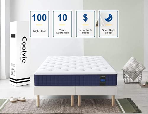 Queen Mattress, Coolvie 10 Inch Hybrid Mattress Queen Size, Individual Pocket Springs with Memory Foam, Bed in in a Box, Cooler Sleep with Pressure Relief and Support