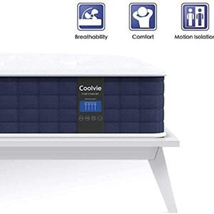 Queen Mattress, Coolvie 10 Inch Hybrid Mattress Queen Size, Individual Pocket Springs with Memory Foam, Bed in in a Box, Cooler Sleep with Pressure Relief and Support