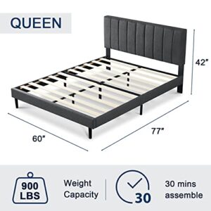 Molblly Queen Bed Frame Upholstered Platform with Headboard and Strong Wooden Slats, Strong Weight Capacity, Non-Slip and Noise-Free,No Box Spring Needed, Easy Assembly,Dark Gray