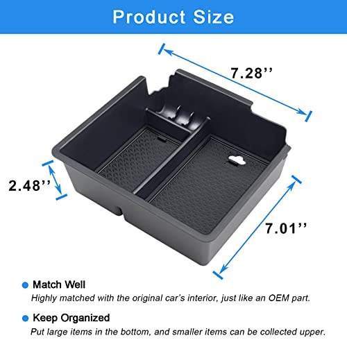 PIMCAR Compatible with 2019 2020 2021 2022 2023 Ford Ranger Center Console Organizer ABS Plastic Material Armrest Box Insert Tray Accessories-Black