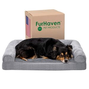furhaven large orthopedic dog bed plush & suede sofa-style w/ removable washable cover – gray, large