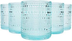 darware hobnail drinking glasses (12oz, 6pk, blue); old-fashioned beverage glasses for tabletop, and bar use and candle jars