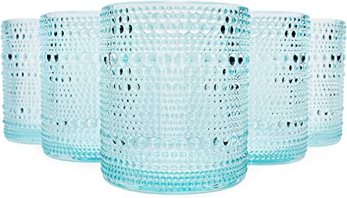 Darware Hobnail Drinking Glasses (12oz, 6pk, Blue); Old-Fashioned Beverage Glasses for Tabletop, and Bar Use and Candle Jars