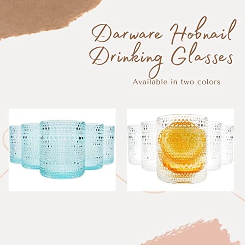 Darware Hobnail Drinking Glasses (12oz, 6pk, Blue); Old-Fashioned Beverage Glasses for Tabletop, and Bar Use and Candle Jars