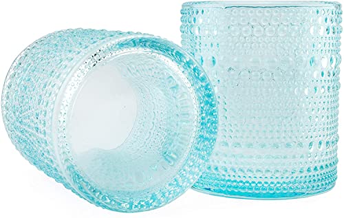 Darware Hobnail Drinking Glasses (12oz, 6pk, Blue); Old-Fashioned Beverage Glasses for Tabletop, and Bar Use and Candle Jars