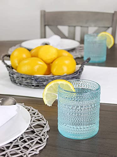 Darware Hobnail Drinking Glasses (12oz, 6pk, Blue); Old-Fashioned Beverage Glasses for Tabletop, and Bar Use and Candle Jars