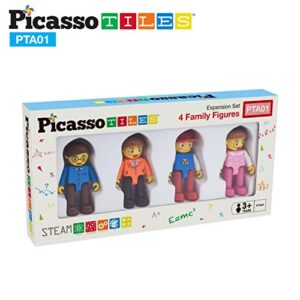 PicassoTiles Magnetic 4 Family Action Figures Toddler Toy Magnet Expansion Pack Educational Add-on STEM Learning Kit Toys Pretend Playset for Construction Building Block Tiles Child Brain Development