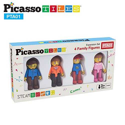 PicassoTiles Magnetic 4 Family Action Figures Toddler Toy Magnet Expansion Pack Educational Add-on STEM Learning Kit Toys Pretend Playset for Construction Building Block Tiles Child Brain Development