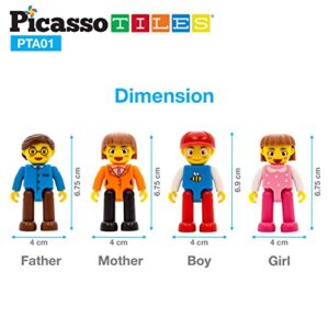 PicassoTiles Magnetic 4 Family Action Figures Toddler Toy Magnet Expansion Pack Educational Add-on STEM Learning Kit Toys Pretend Playset for Construction Building Block Tiles Child Brain Development