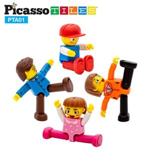 PicassoTiles Magnetic 4 Family Action Figures Toddler Toy Magnet Expansion Pack Educational Add-on STEM Learning Kit Toys Pretend Playset for Construction Building Block Tiles Child Brain Development