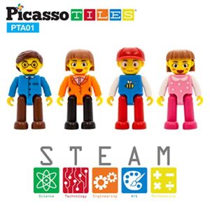 PicassoTiles Magnetic 4 Family Action Figures Toddler Toy Magnet Expansion Pack Educational Add-on STEM Learning Kit Toys Pretend Playset for Construction Building Block Tiles Child Brain Development