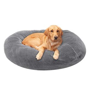 furhaven xl dog bed plush faux fur beanbag-style ball nest w/ removable washable cover – gray mist, jumbo
