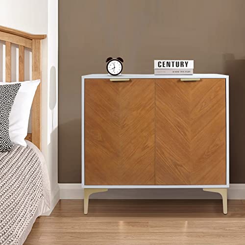 Anmytek Modern 2 Door Accent Storage Cabinet, Natural Wood Sideboard Furniture with Adjustable Shelf for Living Room Bedroom, H0036