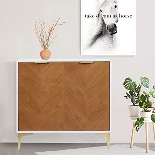 Anmytek Modern 2 Door Accent Storage Cabinet, Natural Wood Sideboard Furniture with Adjustable Shelf for Living Room Bedroom, H0036