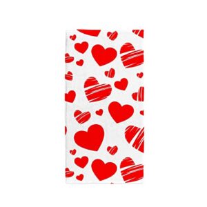 My Little Nest Red Hearts Simple Love Hand Towels Soft Bath Towel Absorbent Kitchen Fingertip Towel Quick Dry Guest Towels for Bathroom Gym Spa Hotel and Bar 30 x 15 Inch