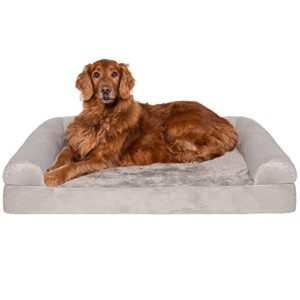 furhaven xl orthopedic dog bed faux fur & velvet sofa-style w/ removable washable cover – smoke gray, jumbo (x-large)