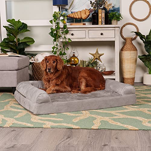 Furhaven XL Orthopedic Dog Bed Faux Fur & Velvet Sofa-Style w/ Removable Washable Cover - Smoke Gray, Jumbo (X-Large)