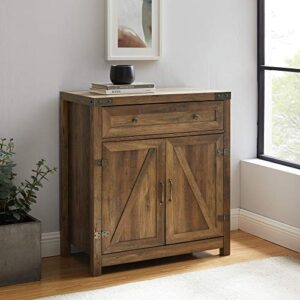 farmhouse double barn door accent cabinet with 1 drawer – rustic oak