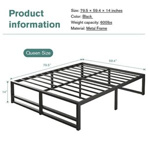 IMUsee 14'' Metal Platform Queen Bed Frame with Strong Steel Slats Support / Sufficient Storage Space / Mattress Foundation / No Box Spring Needed / Easy Assembly