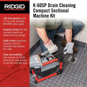 RIDGID 66492 Model K-60SP Compact 120-Volt Sectional Drain Cleaning Machine Kit & 61630 A62 7/8' K60 Cable Kit