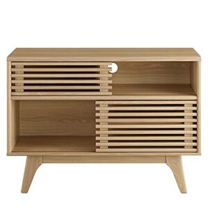 Modway Render Mid-Century Modern Two-Tier Display Stand in Oak