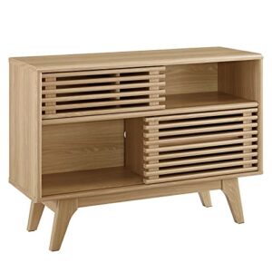 Modway Render Mid-Century Modern Two-Tier Display Stand in Oak