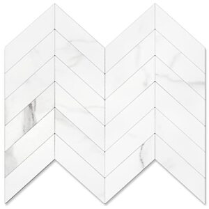 stickgoo 10-sheet herringbone tile peel and stick backsplash, white marble pvc stick on backsplash, self adhesive wall tile for kitchen and bathroom
