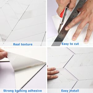 STICKGOO 10-Sheet Herringbone Tile Peel and Stick Backsplash, White Marble PVC Stick on Backsplash, Self Adhesive Wall Tile for Kitchen and Bathroom