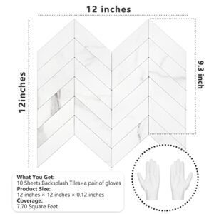 STICKGOO 10-Sheet Herringbone Tile Peel and Stick Backsplash, White Marble PVC Stick on Backsplash, Self Adhesive Wall Tile for Kitchen and Bathroom