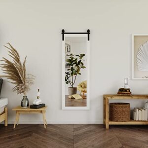 barner home rustic wooden frame mirrors wall mounted 65” × 22”, full length mirror, farmhouse decor mirror with full body vertical hanging, barn door wall mirrors for living room, white