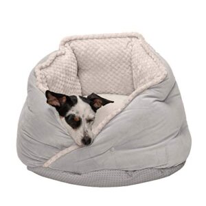 furhaven 18″ round teacup (small) dog bed minky plush & velvet calming hug nest, washable – silver gray, 18-inch