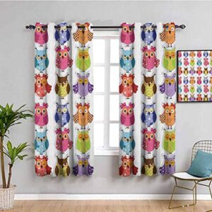 nursery kitchen curtain, curtains 84 inch length set of cartoon owls with various emotions sleepy smiling confused sad gestures protective furniture multicolor w84 x l84 inch