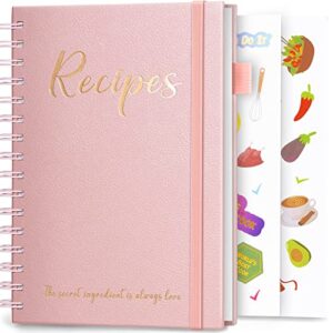jubtic recipe book to write in your own recipes,sprial hardcover personal blank recipe book, make your own family cookbook with gold foil stickers, recipe journal hold 120 recipes – gold