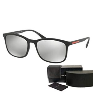 Prada PS01TS LIFESTYLE DG02B0 56M Black Rubber/Light Grey Mirror Silver Rectangle Sunglasses For Men+ BUNDLE With Designer iWear Complimentary Eyewear Kit