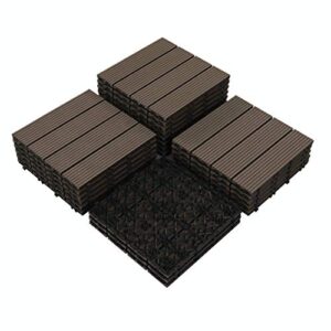 pandahome 22 pcs wood plastic composite patio deck tiles, 12”x12” interlocking deck tiles, water resistant for indoor & outdoor, 22 sq. ft – mocha