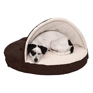 furhaven 26″ round orthopedic dog bed sherpa & suede snuggery w/ removable washable cover – espresso, 26-inch