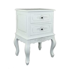 benjara mary 27 inch classic wood square cabinet table, 2 drawers, floral, white