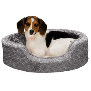 furhaven medium dog bed ultra plush curly faux fur oval lounger w/ removable washable cover – gray, medium