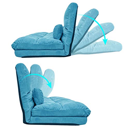 Sofa Floor Couch with Two Pillows, Adjustable Backrest, Adjusted to be Floor Sofa, Chaise Lounge or Sleepy Bed, Suitable for Almost Everywhere (Blue)
