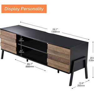 Mid-Century Modern TV Stand for 65 inch Flat Screen Wood TV Table Media Console with Storage, Home Entertainment Center in Black and Oak for Living Room Bedroom, 60 inch